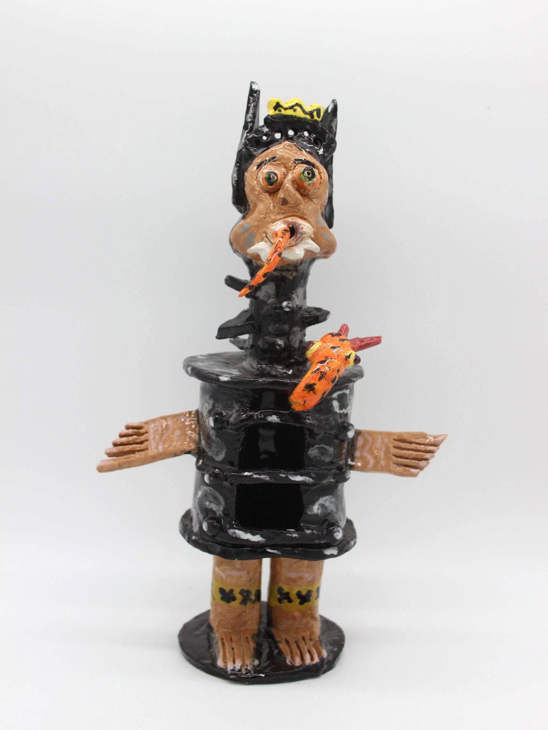 The Fool, Earthenware, Glaze, Oil-based Ink (13" H x 8" W x 4" D)